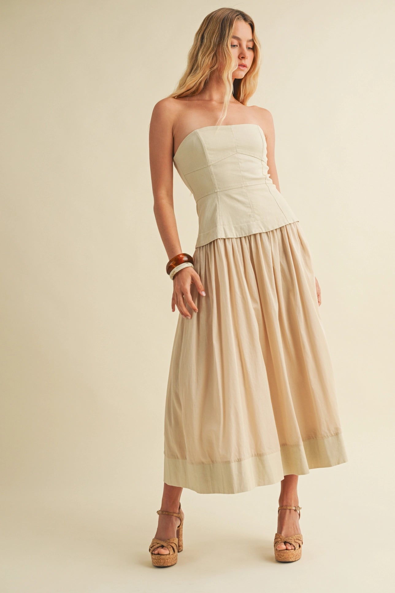 Corset Lined Strapless Dress - Ecru