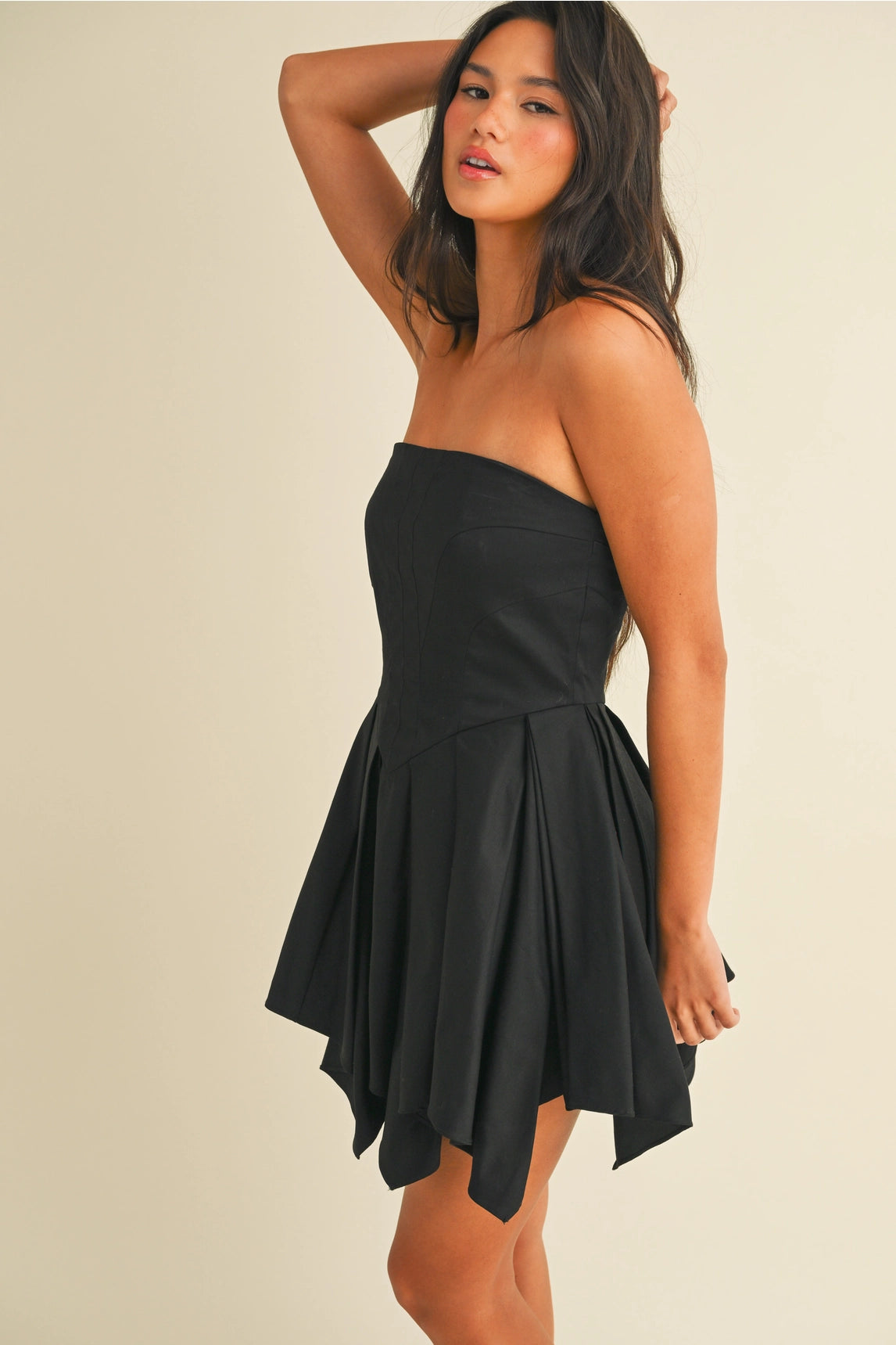 Structured Pleated Mini Dress - Black