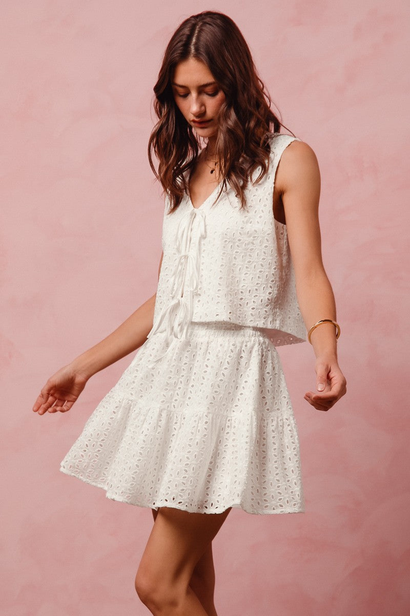 Floral Eyelet Lace Set - White