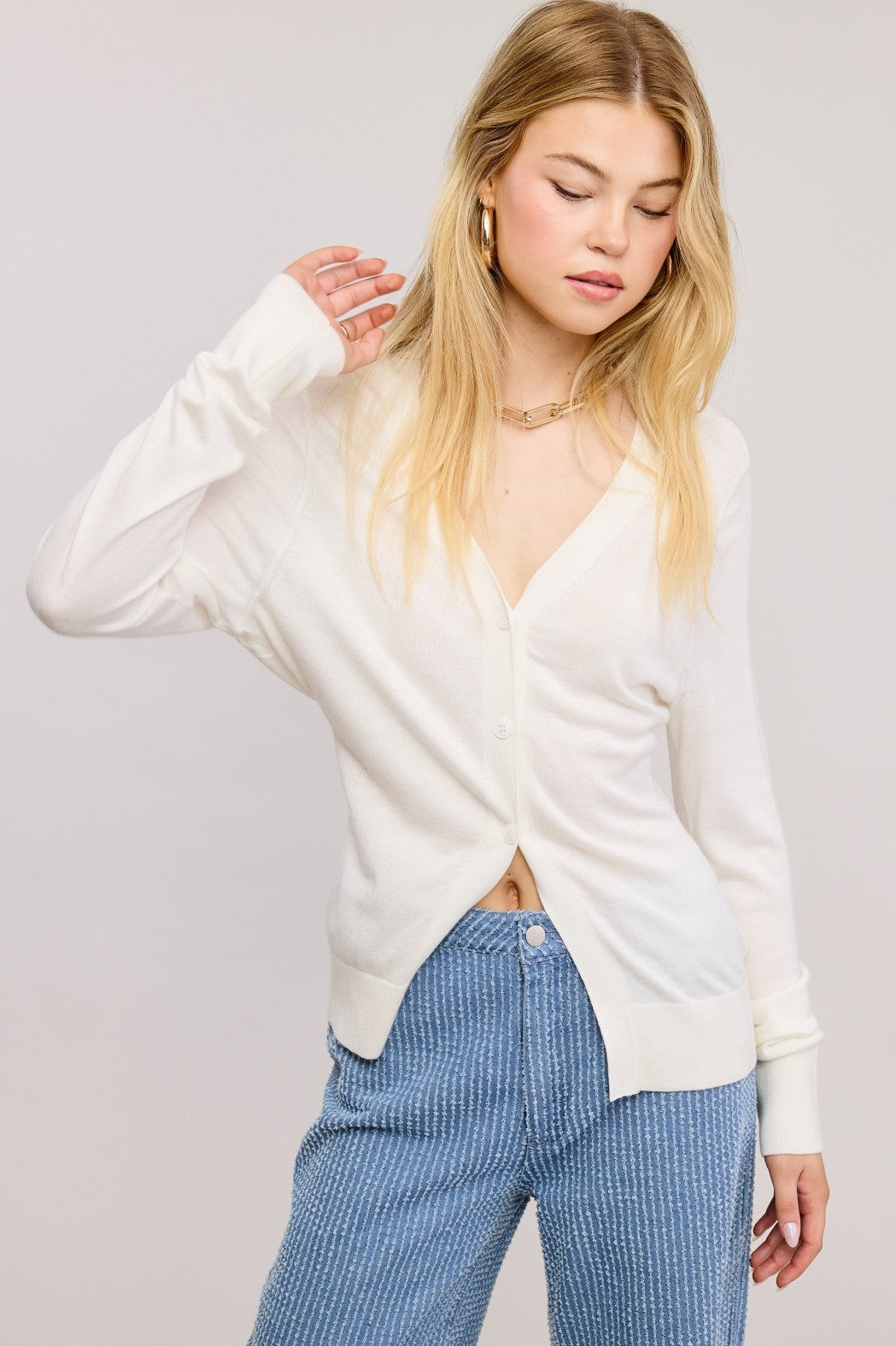 Split Hem Longline Knit Cardigan - Ivory