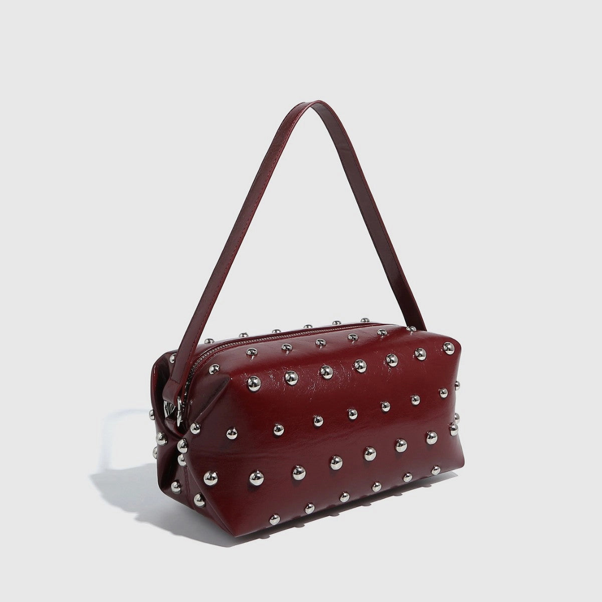 Vintage Studded Shoulder Bag - Red