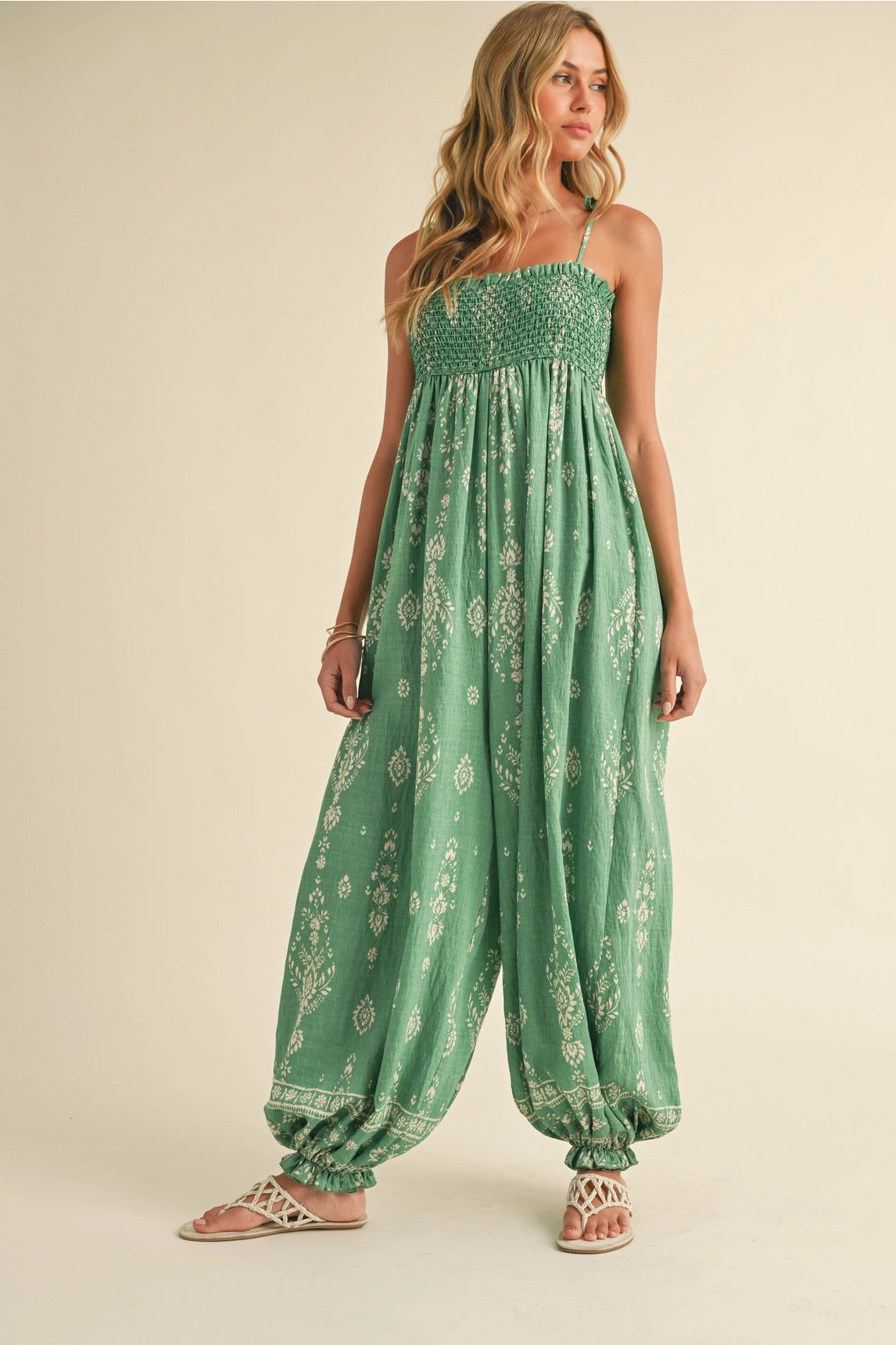 Lilly Printed Balloon Jumpsuit - Green