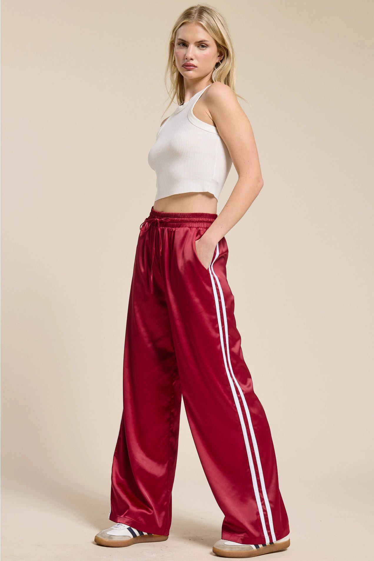 Satin Track Pants - Garnet