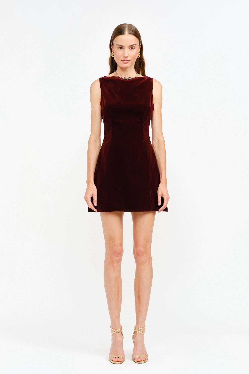 Carmine Velvet Mini Dress - Burgundy