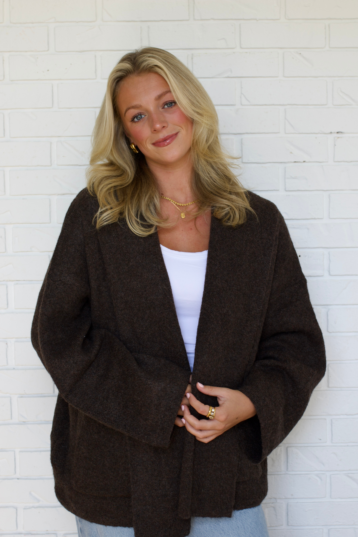 Relaxed Shawl Cardigan - Deep Brown