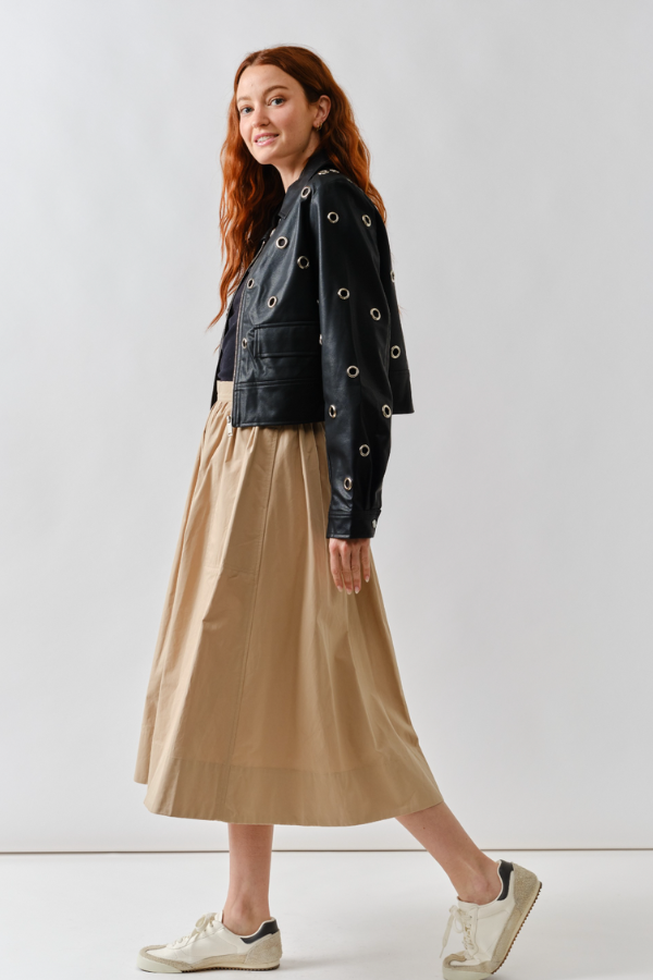 Grommet Faux Leather Jacket - Black