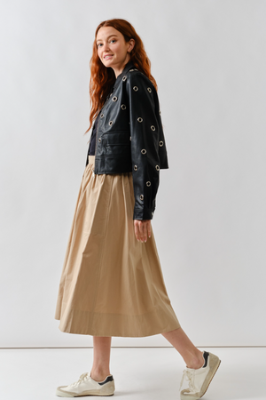 Grommet Faux Leather Jacket - Black
