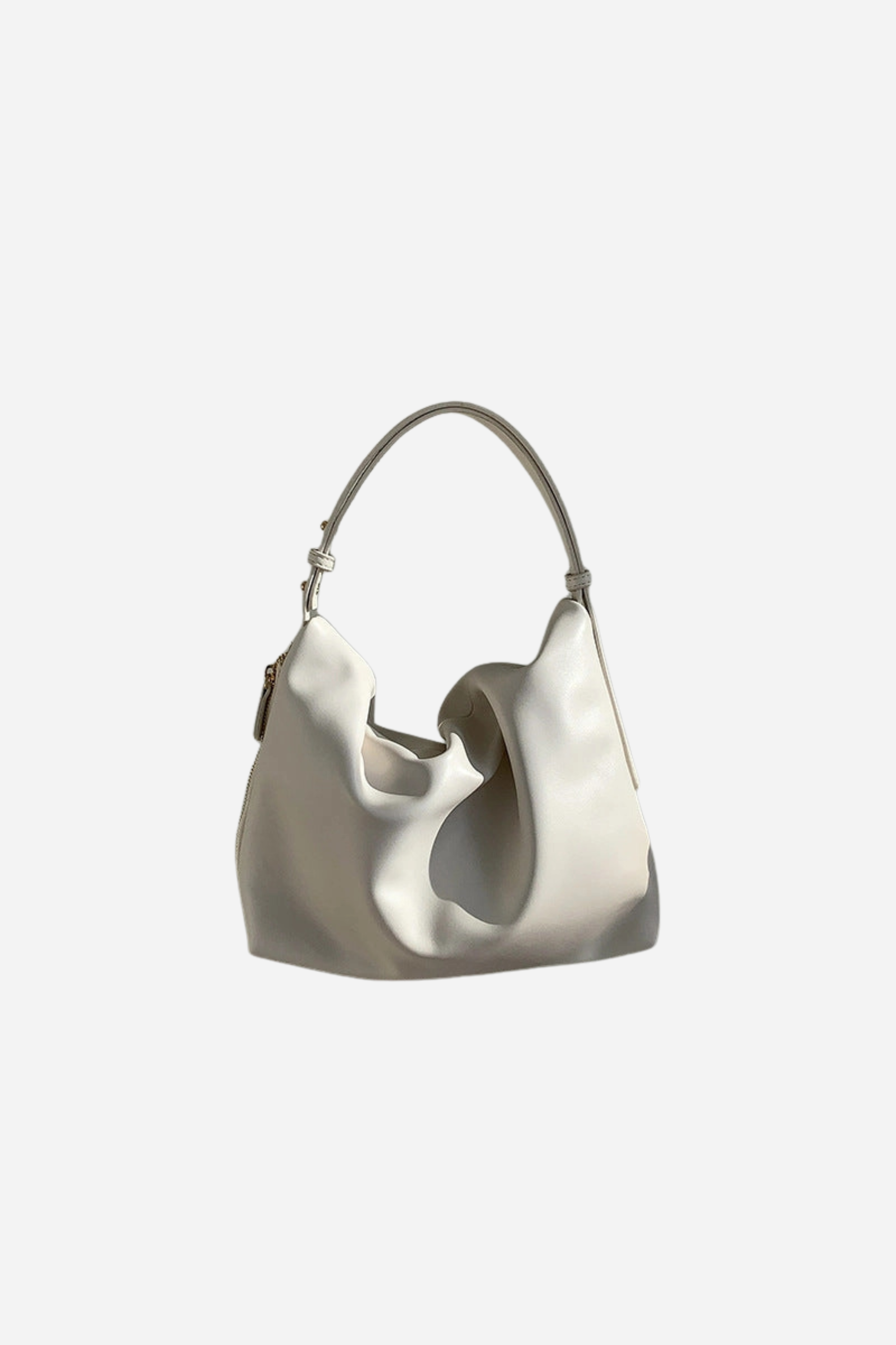 Ruched Tote Shoulder Bag - Beige