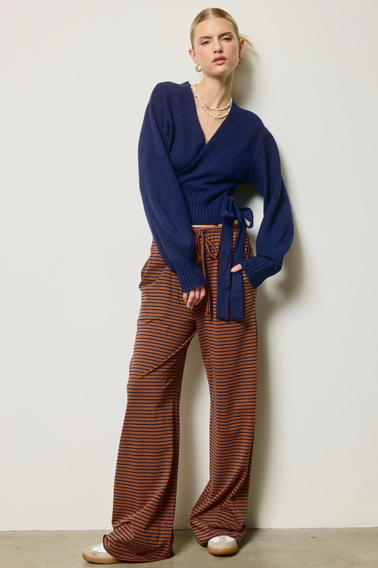 Wrap Tie Knit Sweater - Navy