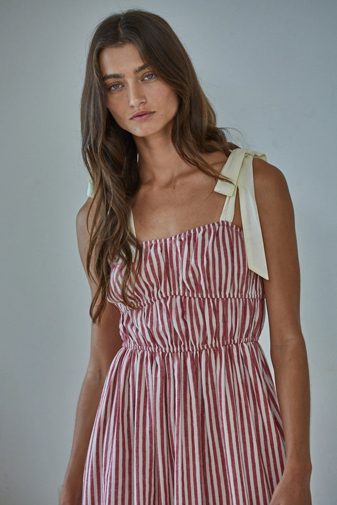 Striped Midi Dress - Red