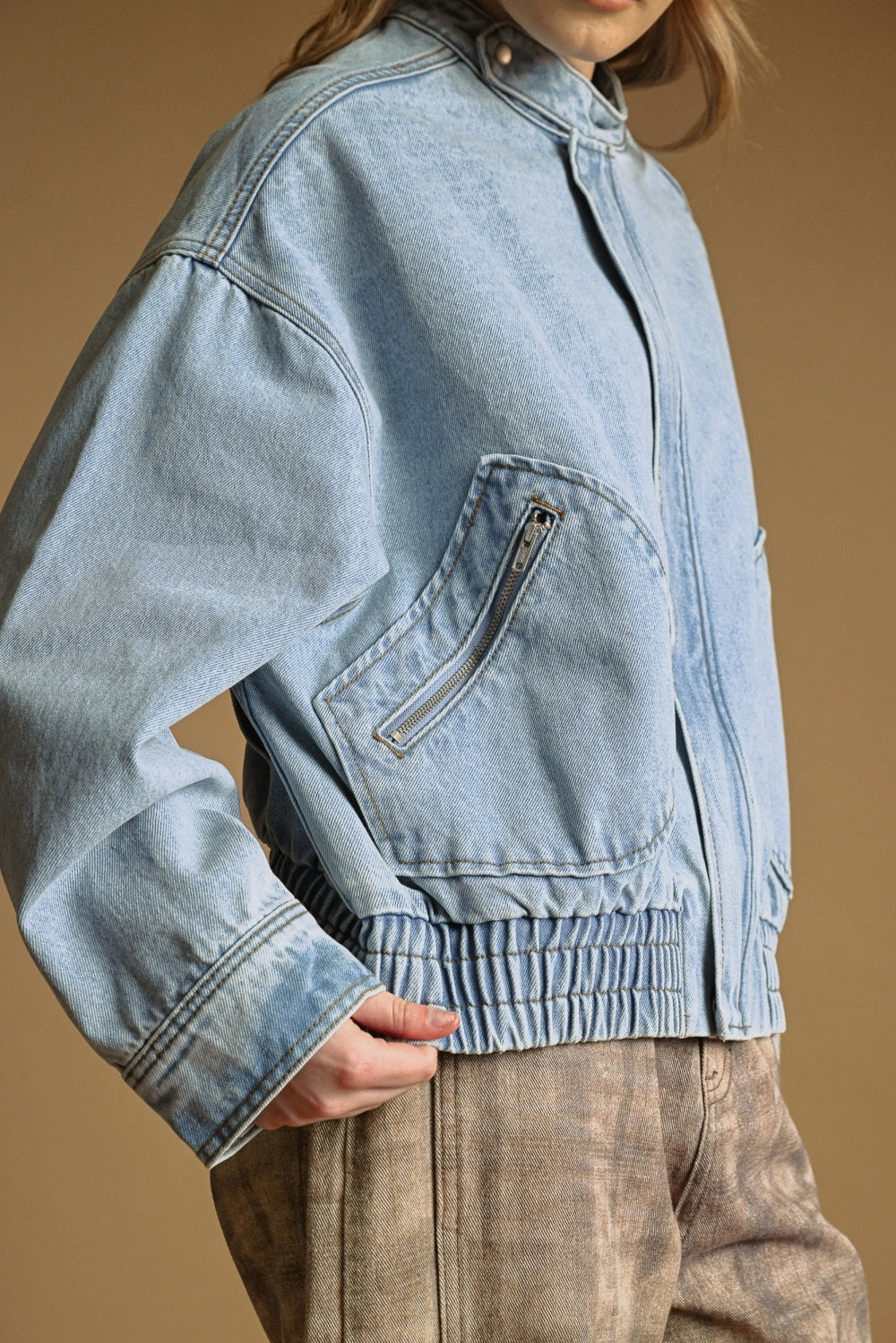 Washed Denim Bomber Jacket