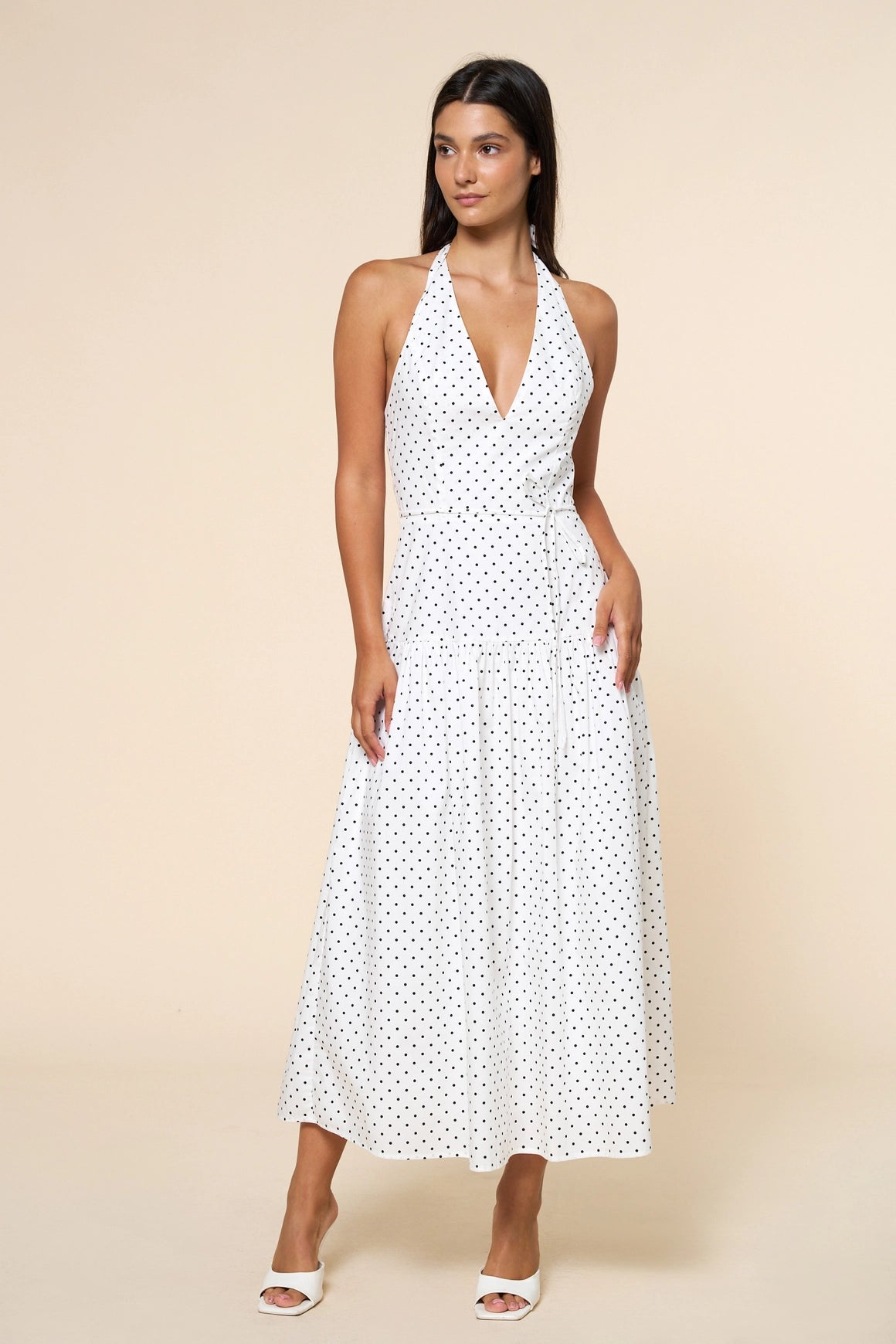 Polka Dot Halter Neck Maxi Dress