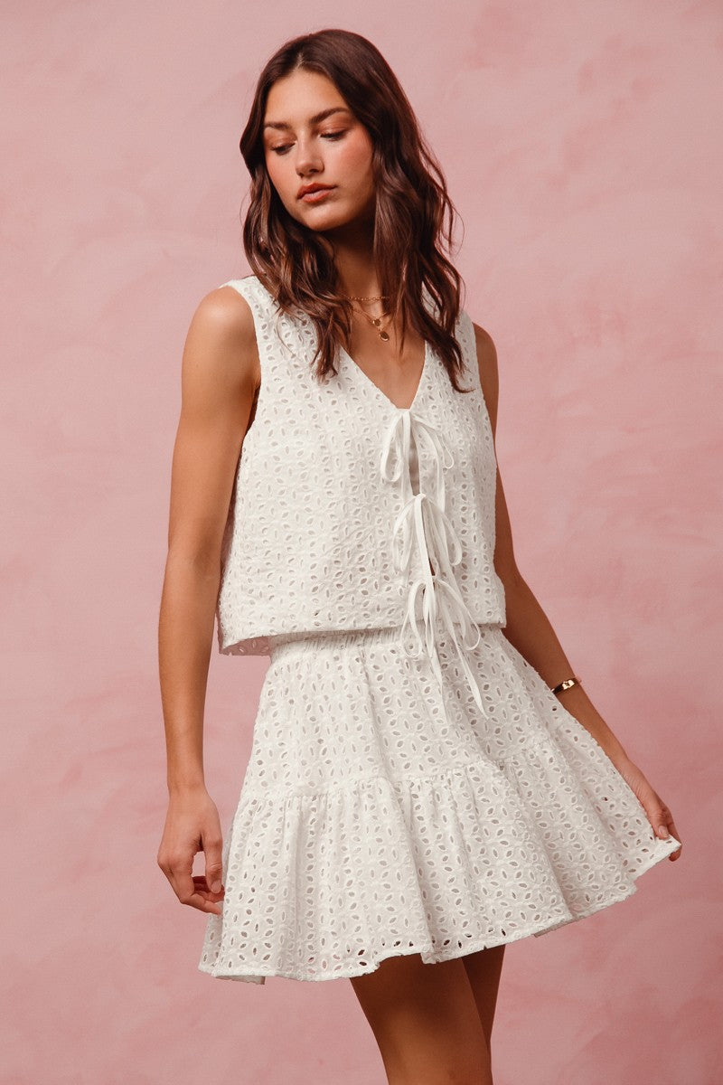 Floral Eyelet Lace Set - White