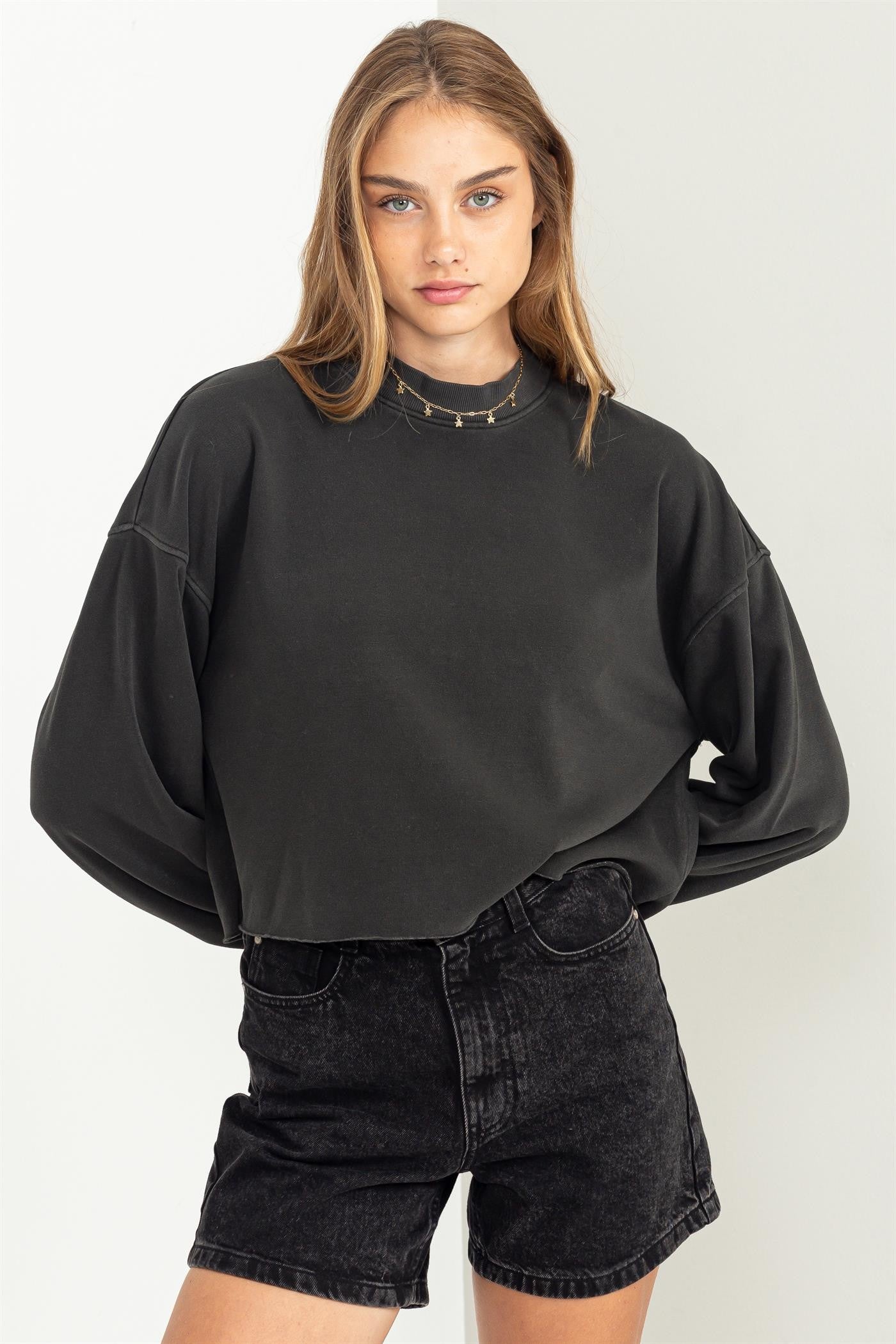 Mock Neck Cropped Sweatshirt - Maude