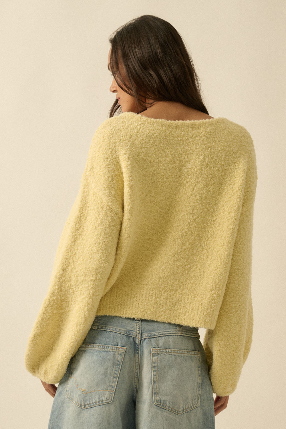 Textured Bubble Sleeve Sweater - Yellow