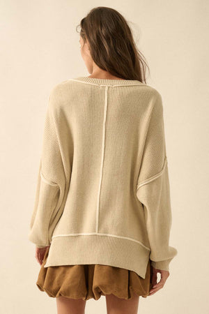 Ribbed Knit Oversized Sweater - Oatmeal