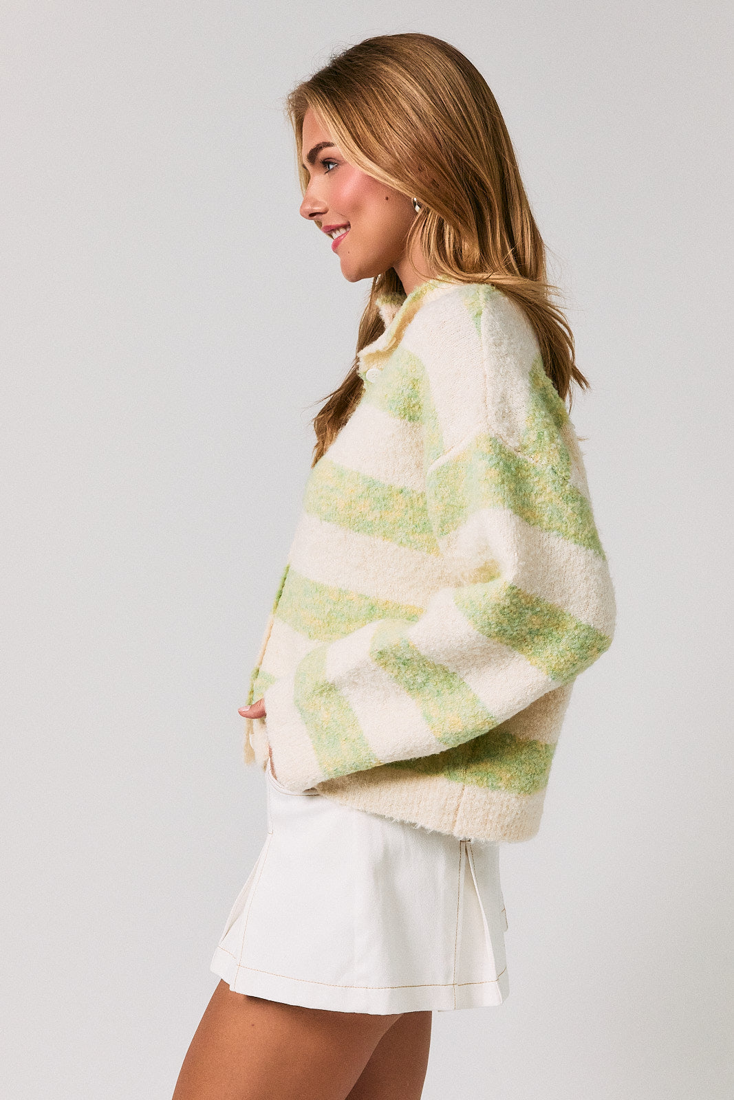 Striped Knit Cardigan - Green