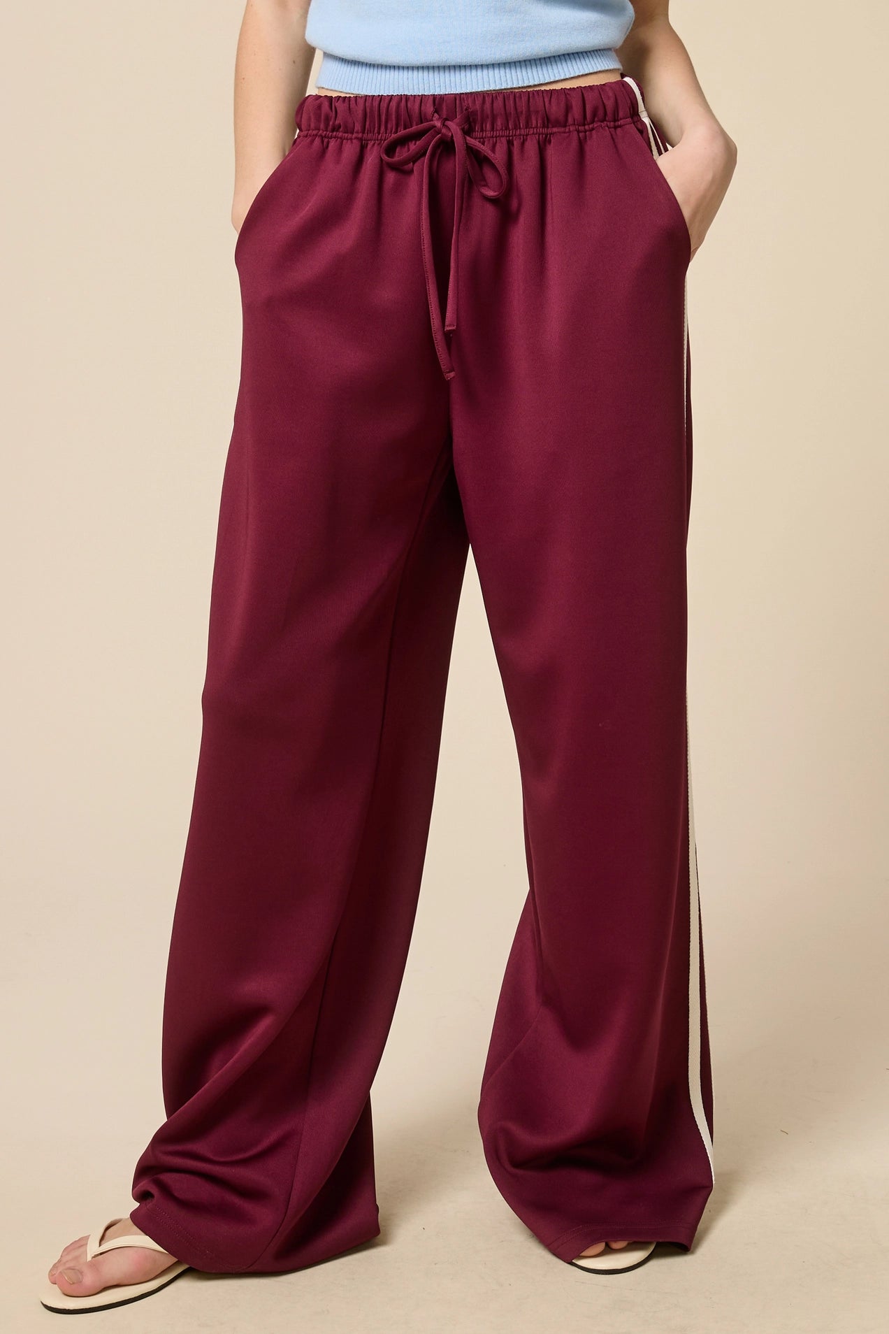 Wide Leg Track Pants - Maroon