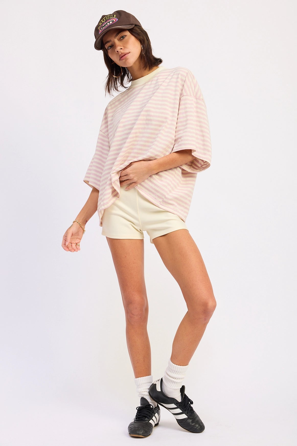 Stripe Oversized Basic Tee - Pink Stripe