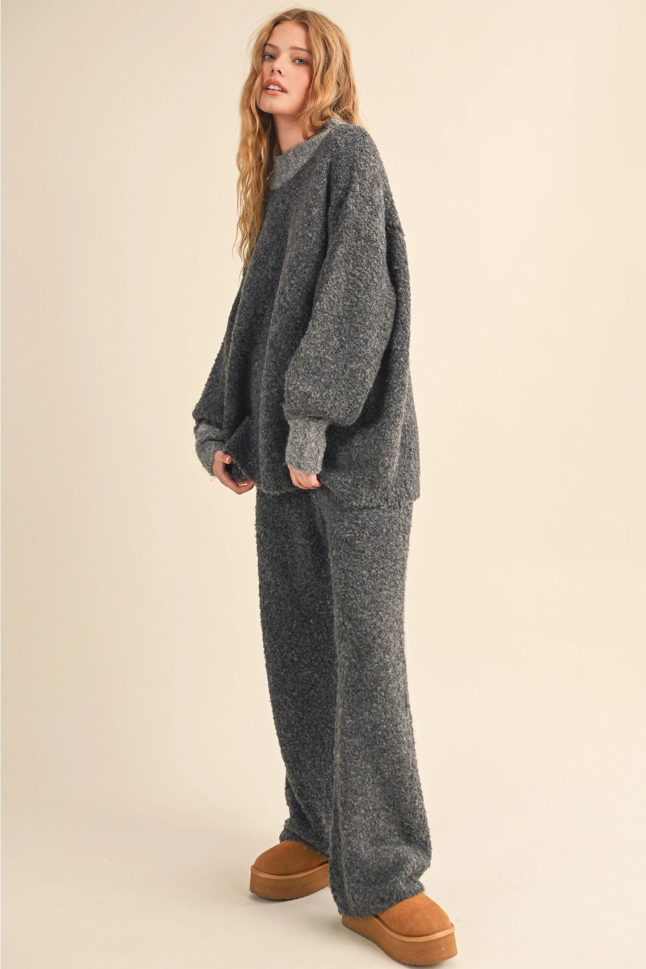 Matching Boucle Sweater Set - Charcoal
