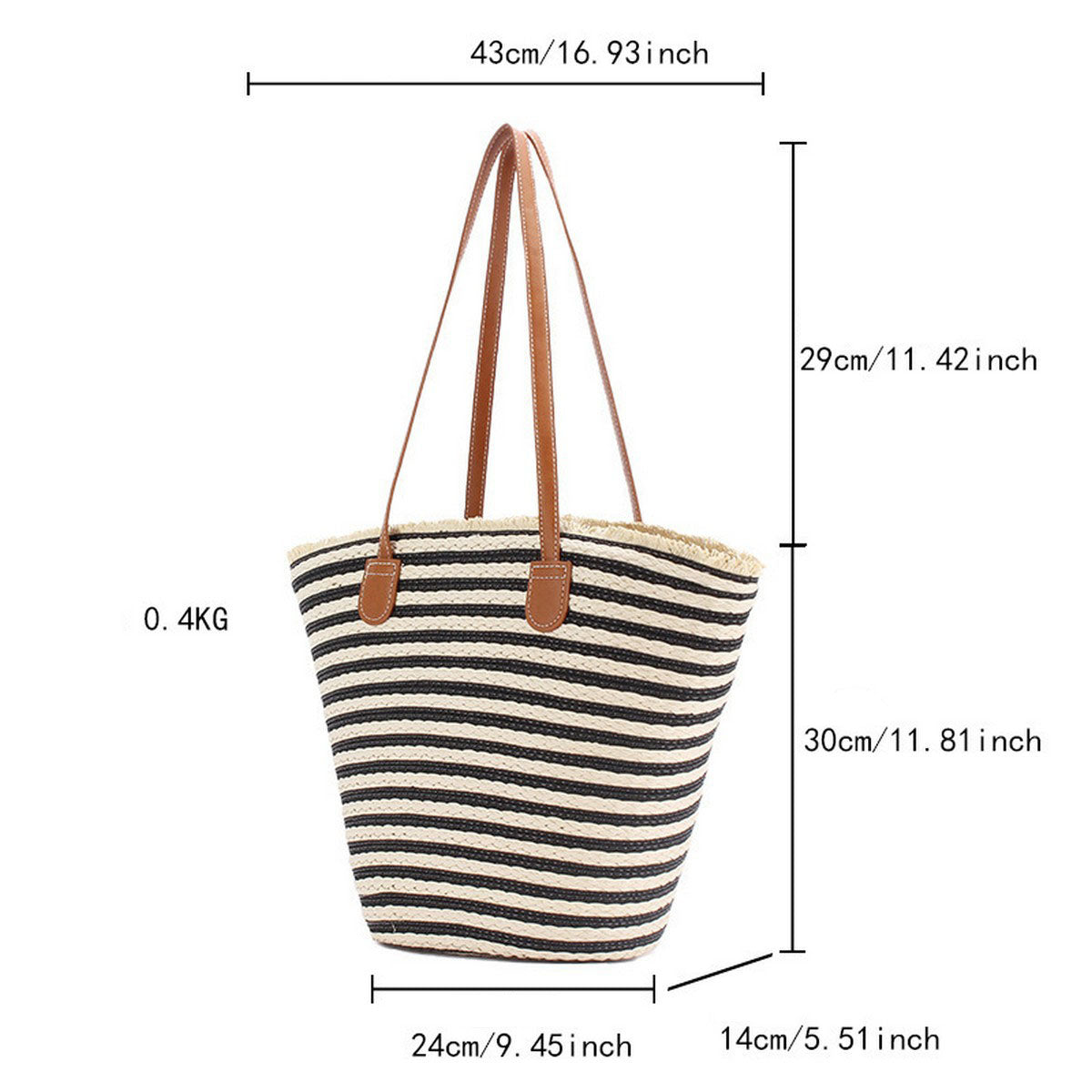 Straw Beach Bag - Beige Brown Striped