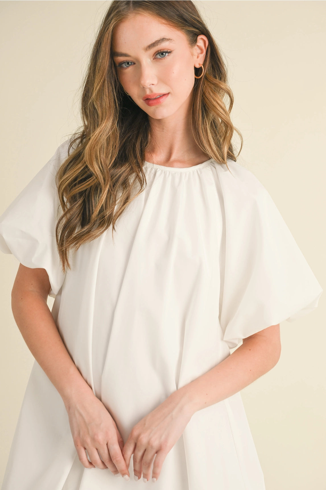 Puff Sleeve Bubble Hem Mini Dress - White