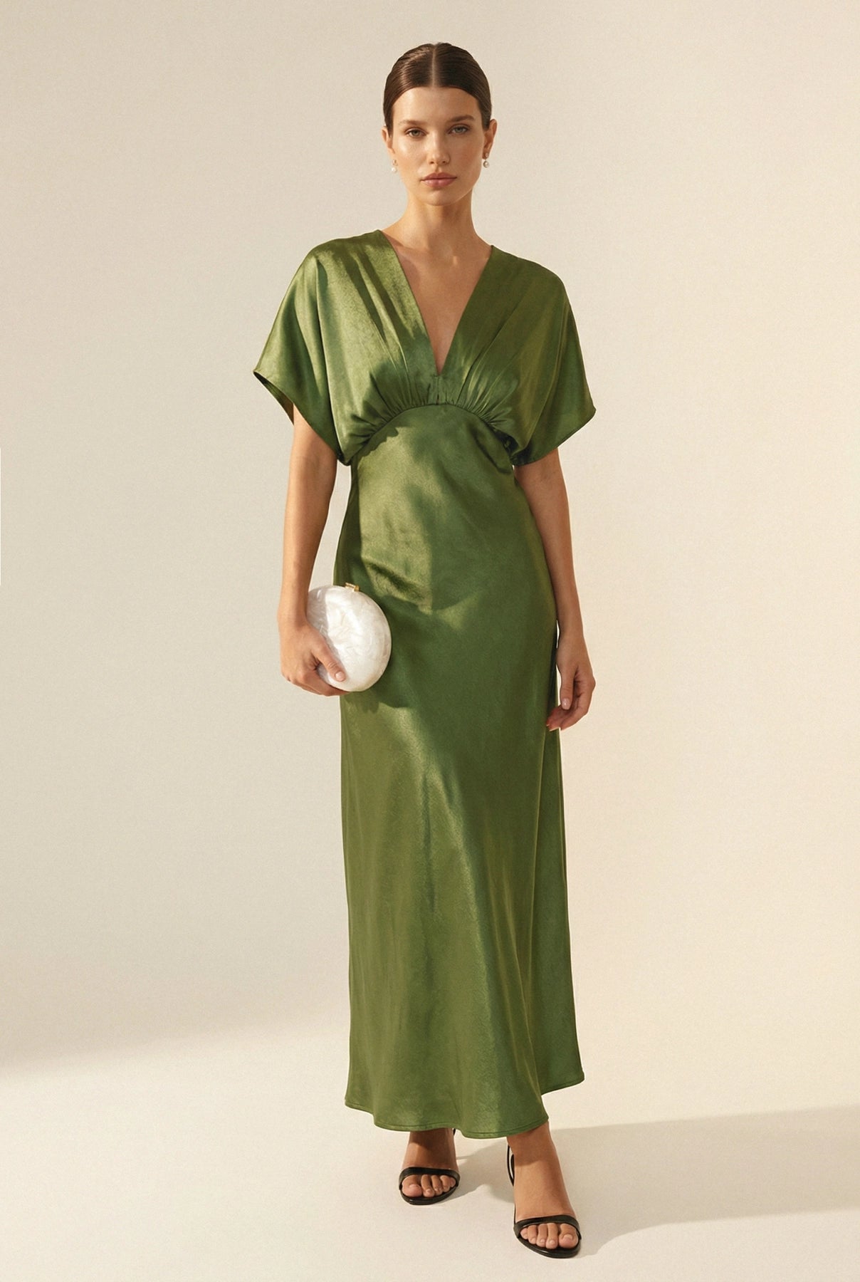 Satin Blouson Maxi Dress - Green