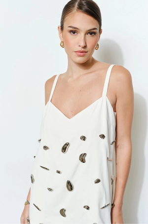 Metallic Embellished Mini Dress - White