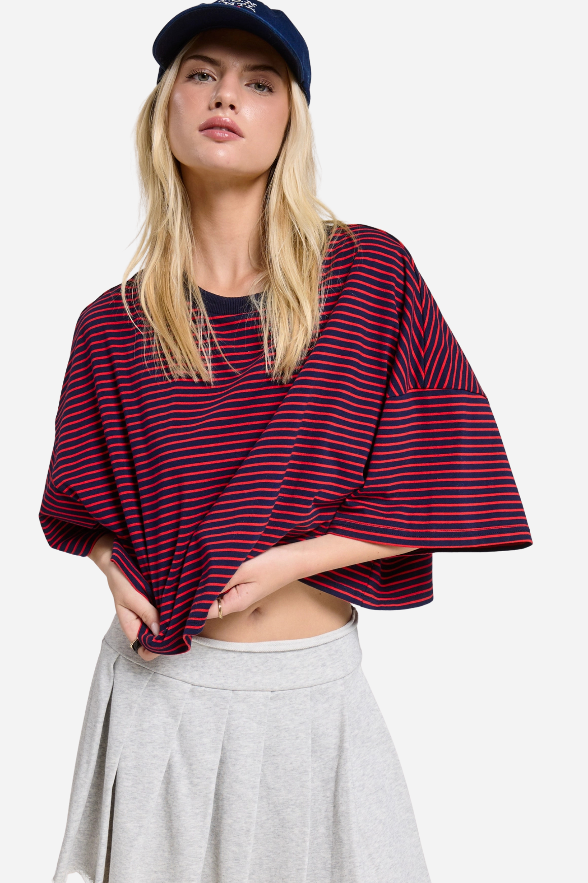 Striped Oversized Tee - Red