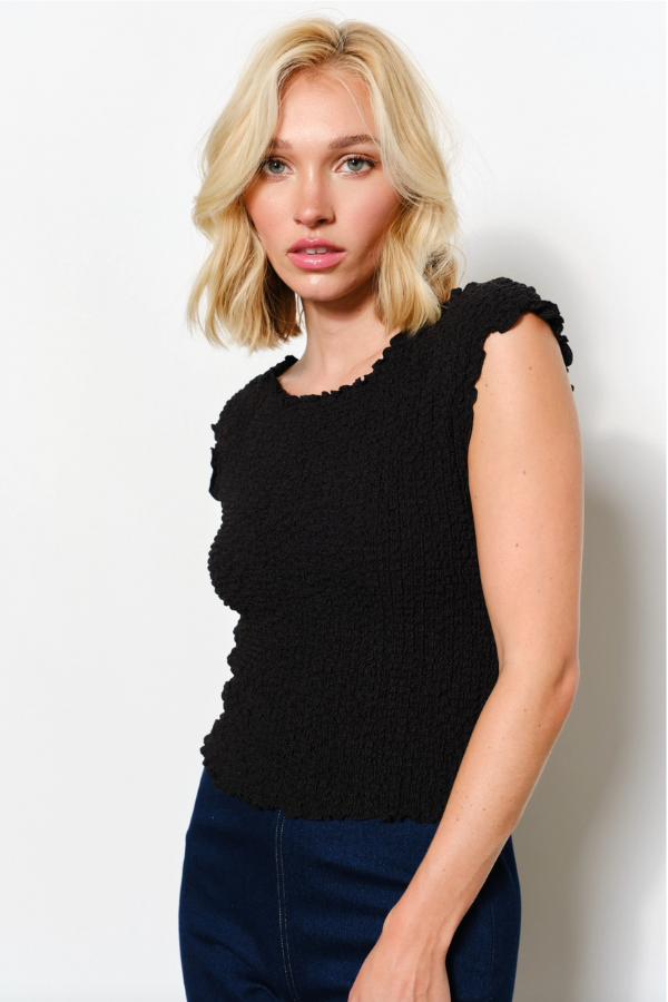 Clara Textured Boatneck Top - Black
