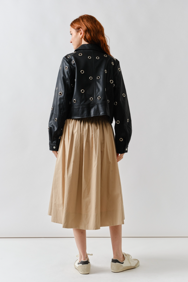 Grommet Faux Leather Jacket - Black