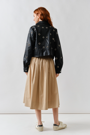 Grommet Faux Leather Jacket - Black