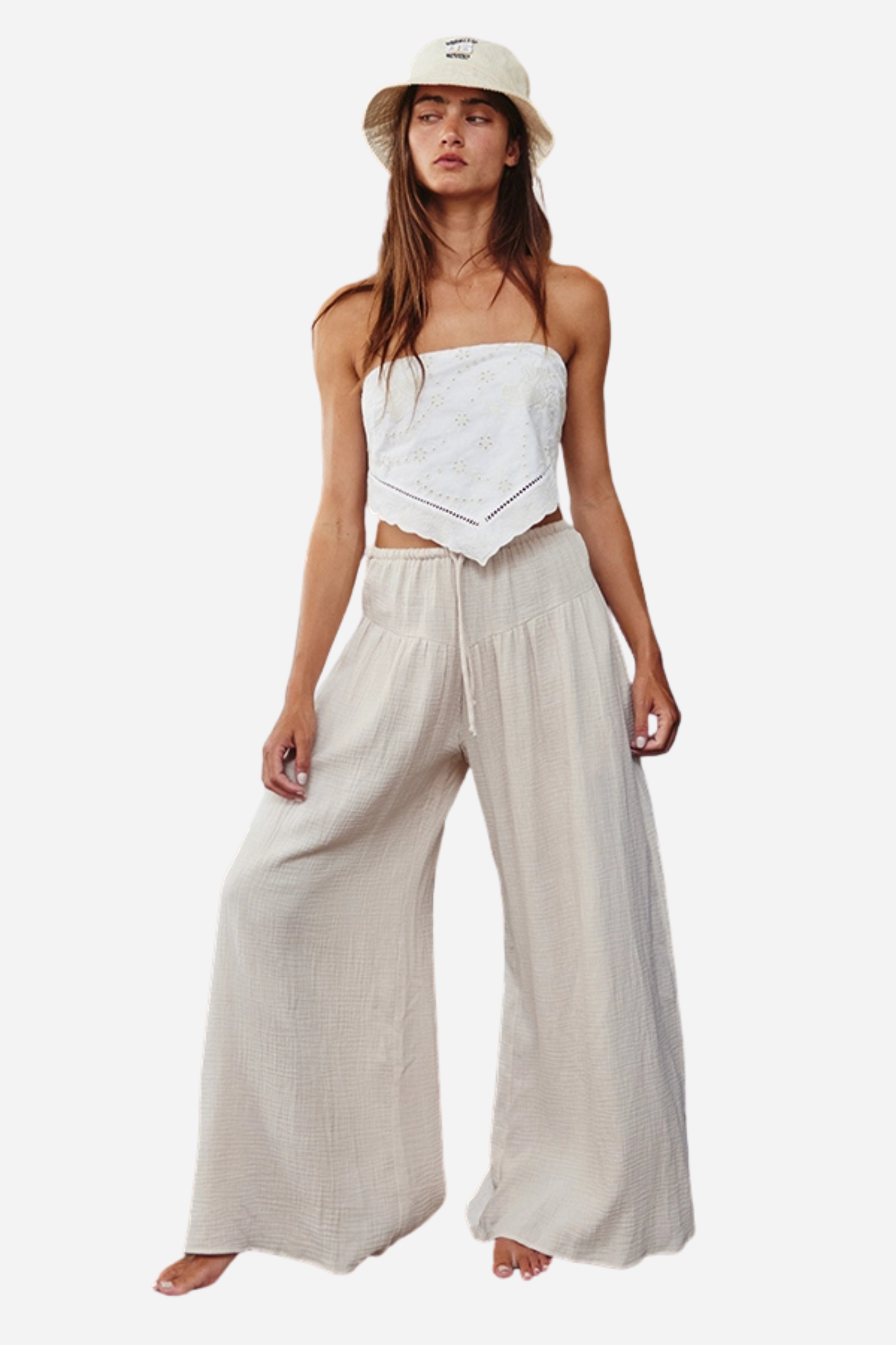 Wide Leg Gauze Pants - Natural