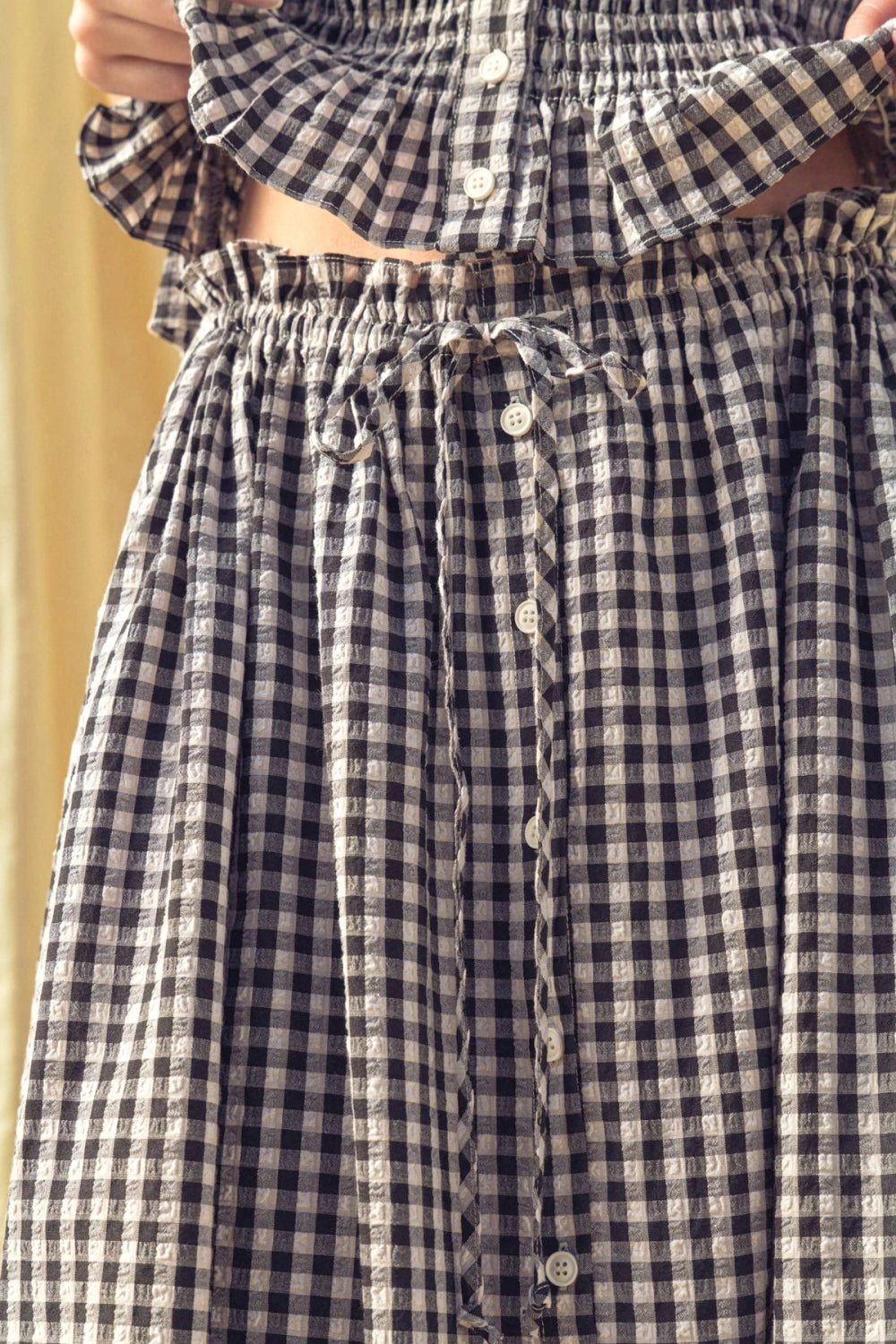 Gingham Button Down Maxi Skirt - Black