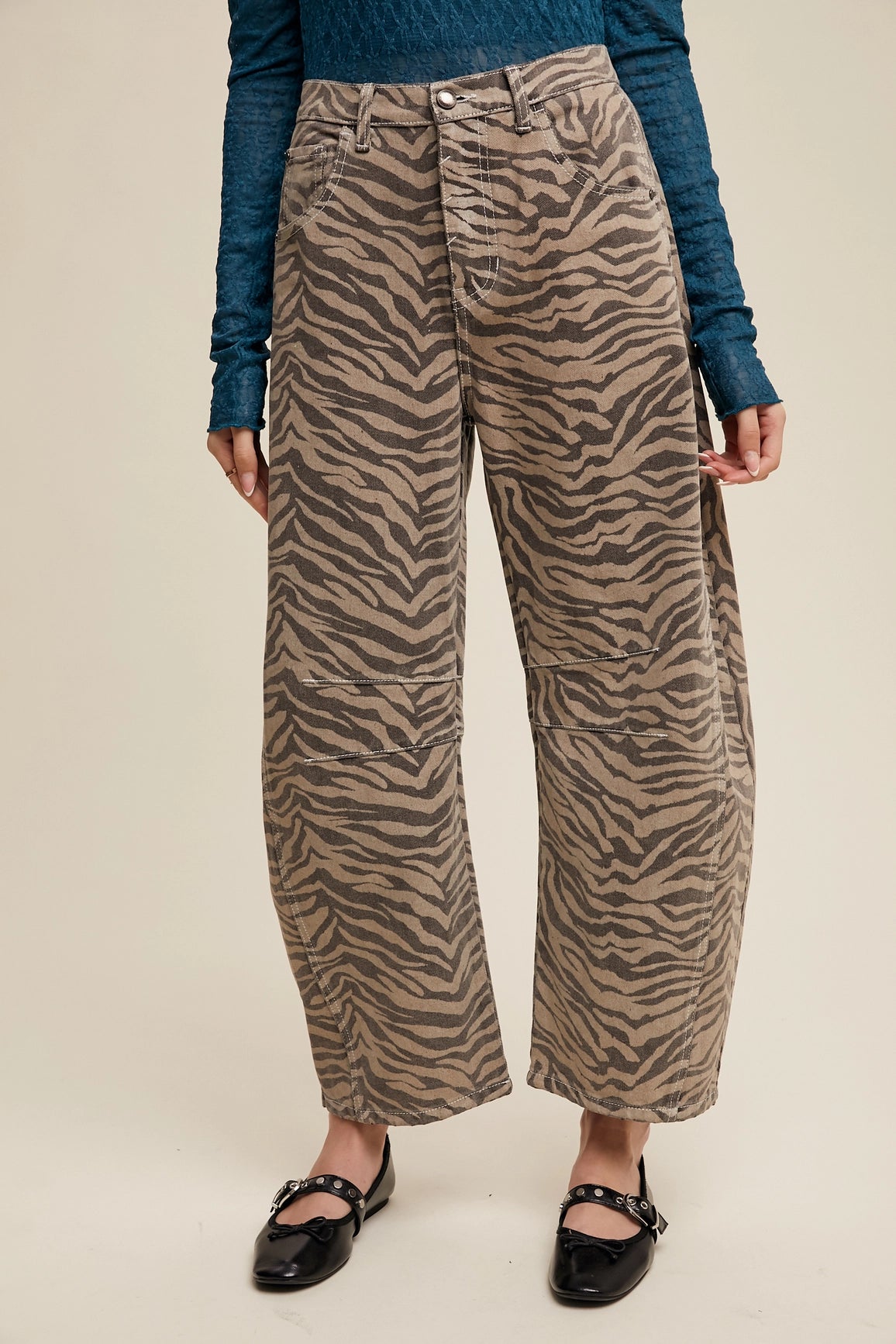 Zebra Print Barrel Jeans