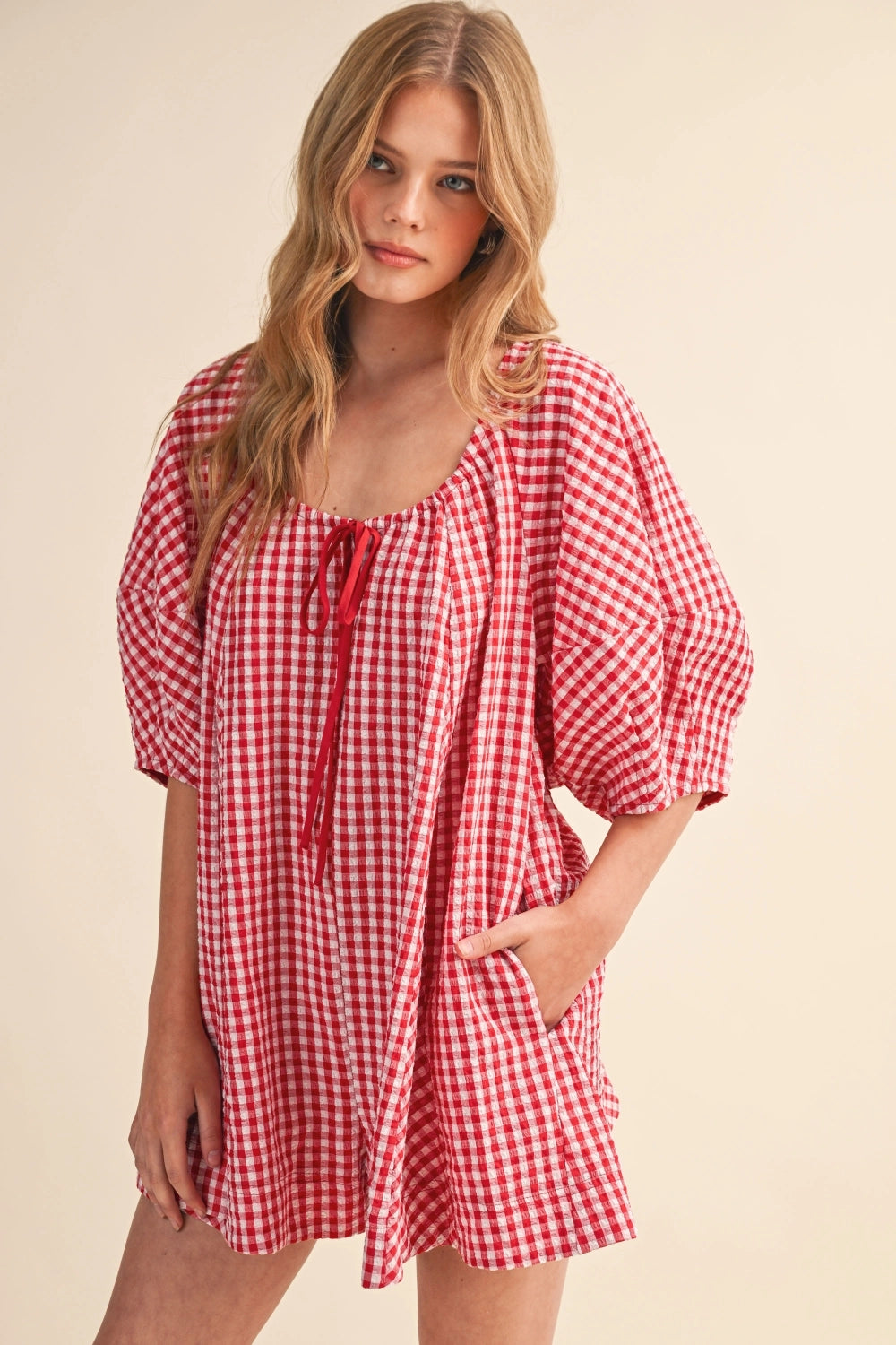 Gingham Scoop Neck Romper