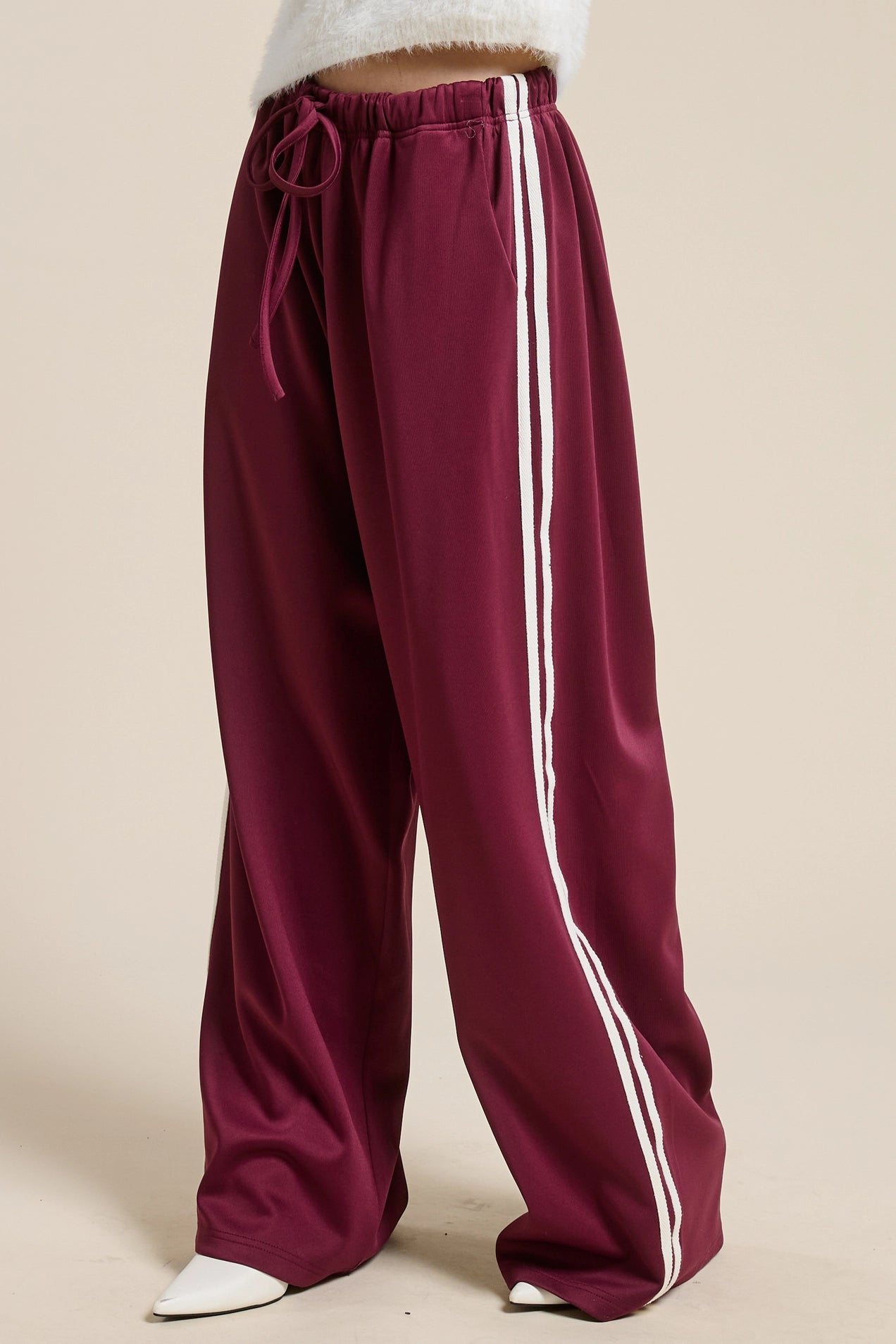 Wide Leg Track Pants - Maroon
