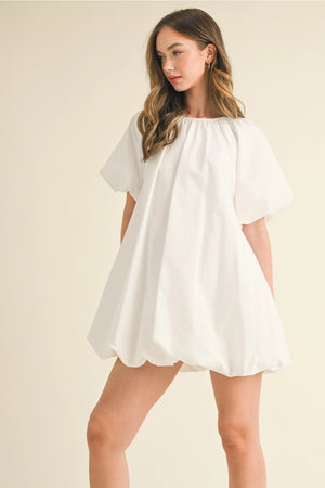Puff Sleeve Bubble Hem Mini Dress - White
