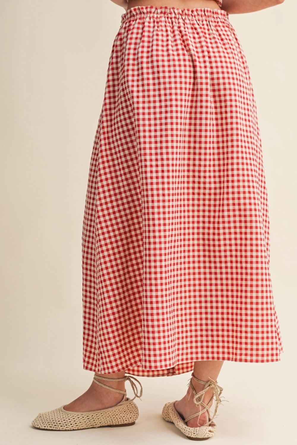 Gingham Button Down Maxi Skirt - Red