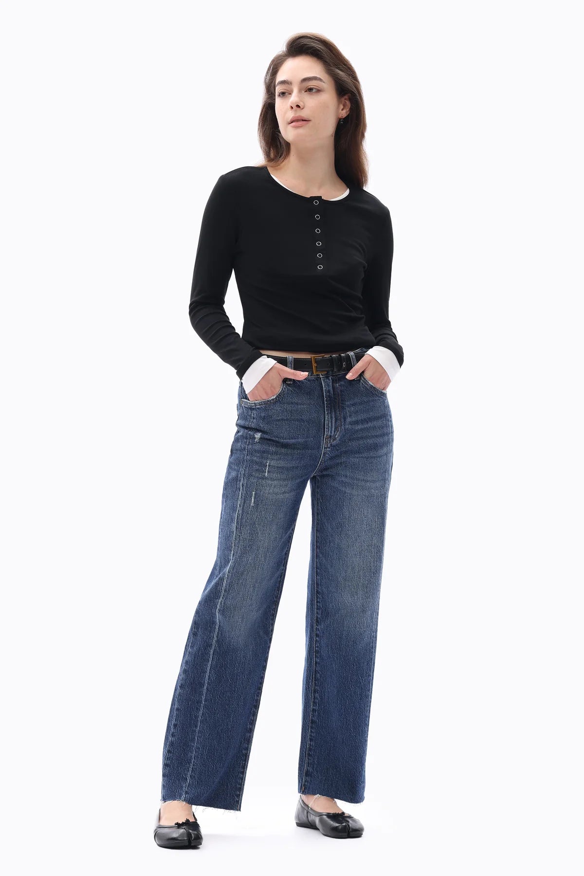 High Rise Straight Leg Jeans - Vintage Dark Blue