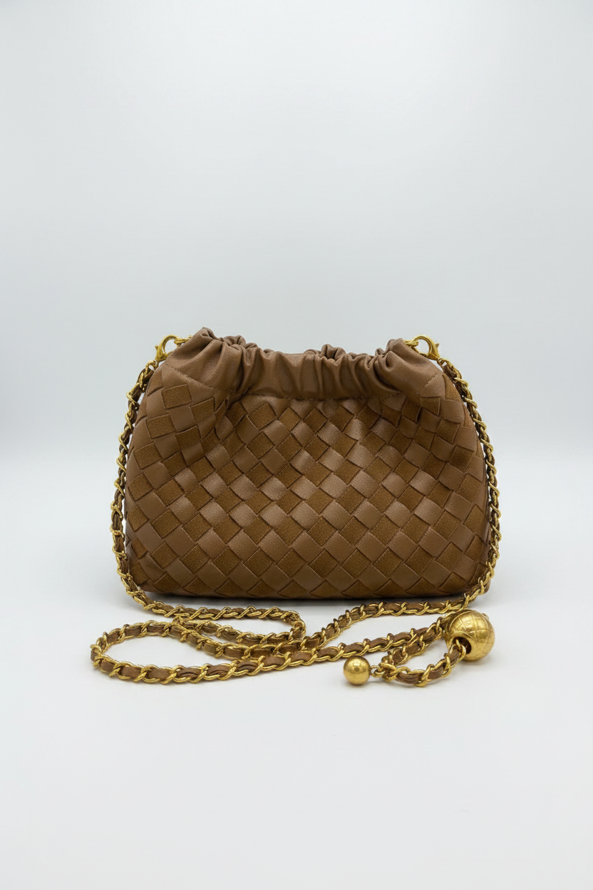 Cloud Woven Shoulder Bag - Brown Suede