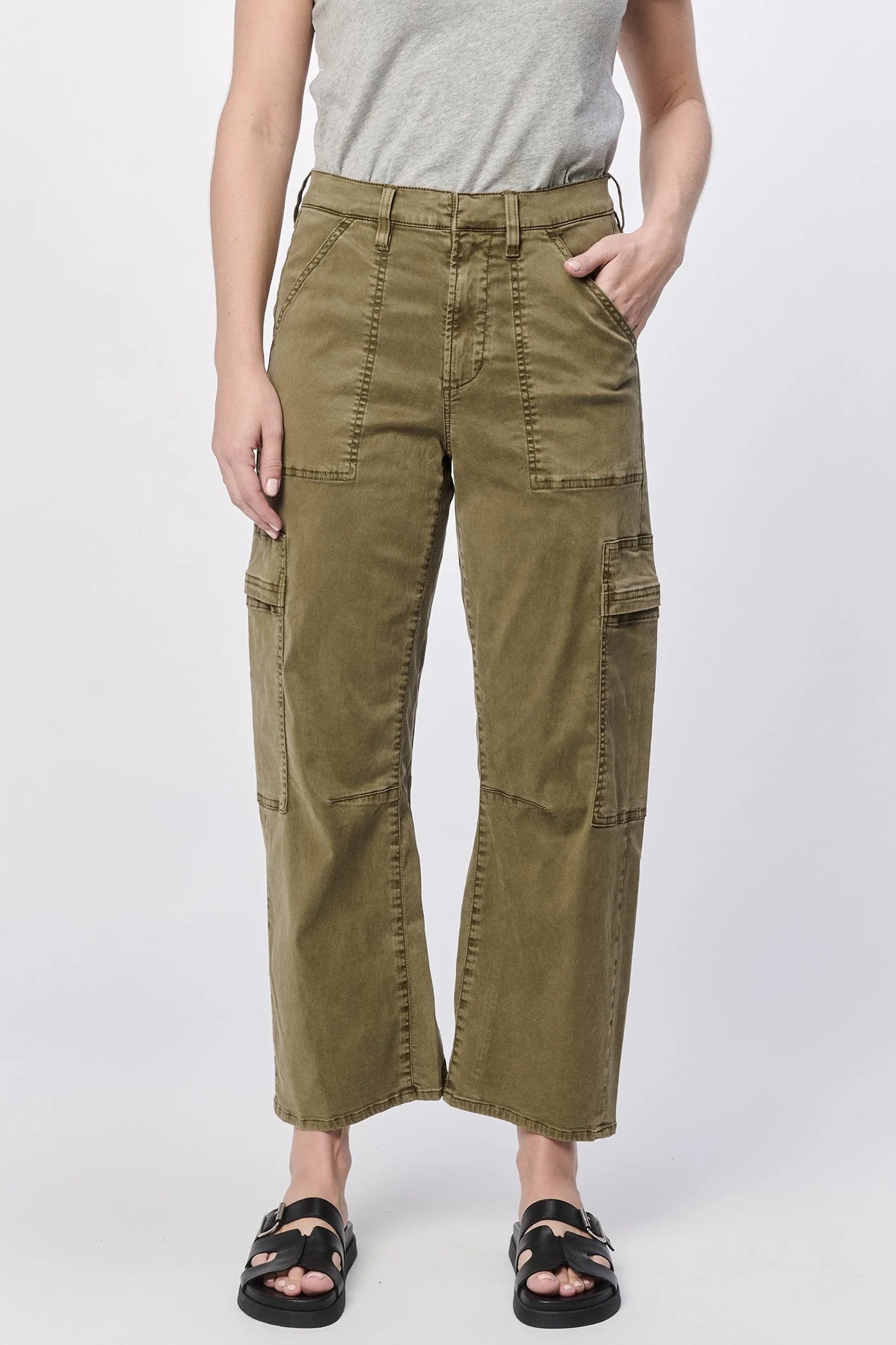 Lasso High Rise Cropped Pants - Olive