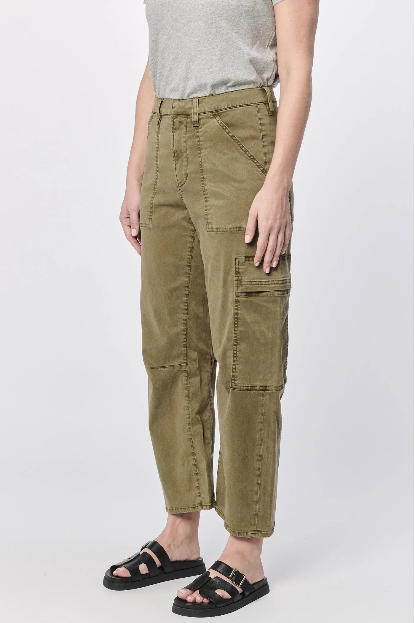 Lasso High Rise Cropped Pants - Olive