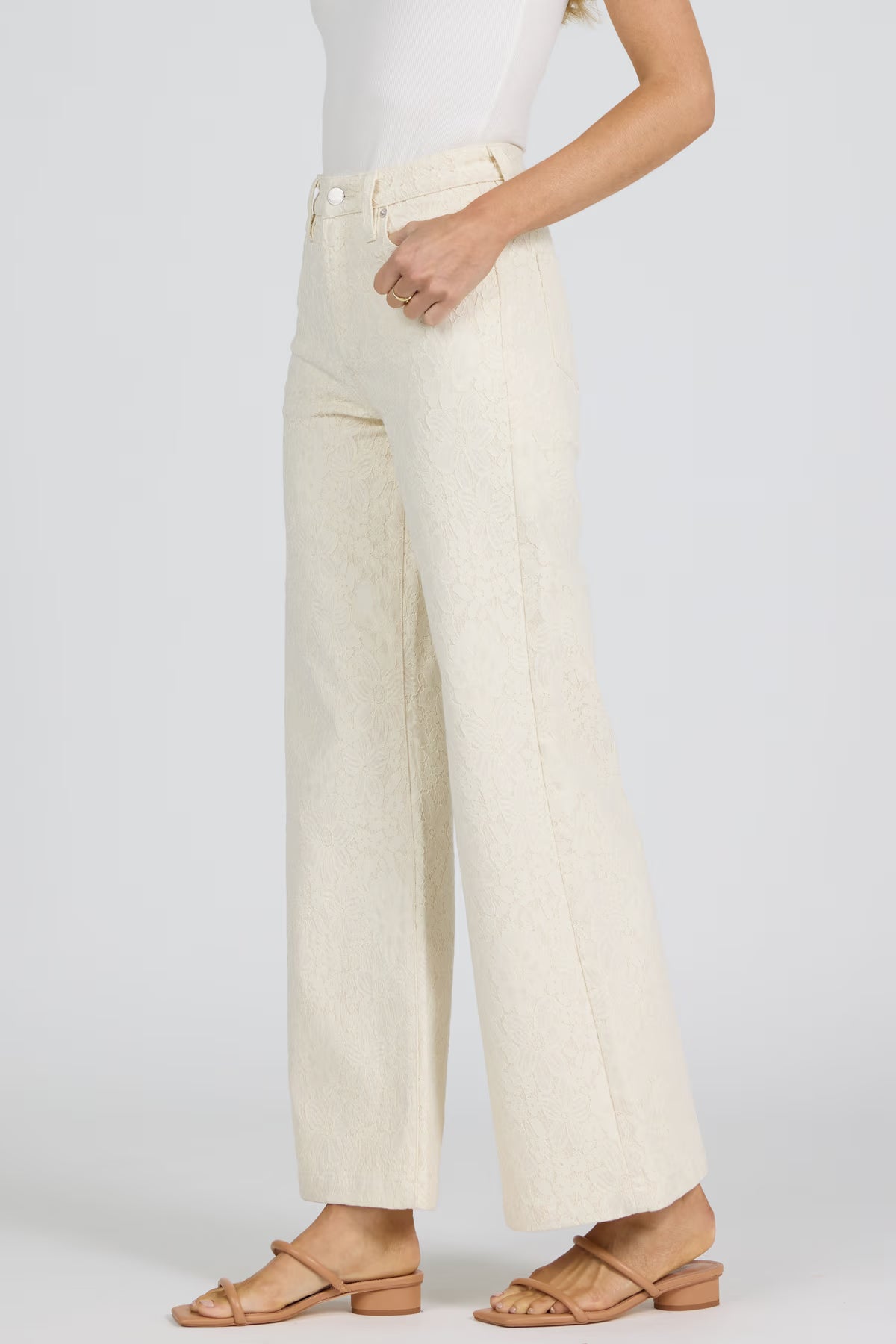 Fiona High Rise Wide Leg Jeans - Wheat Lace