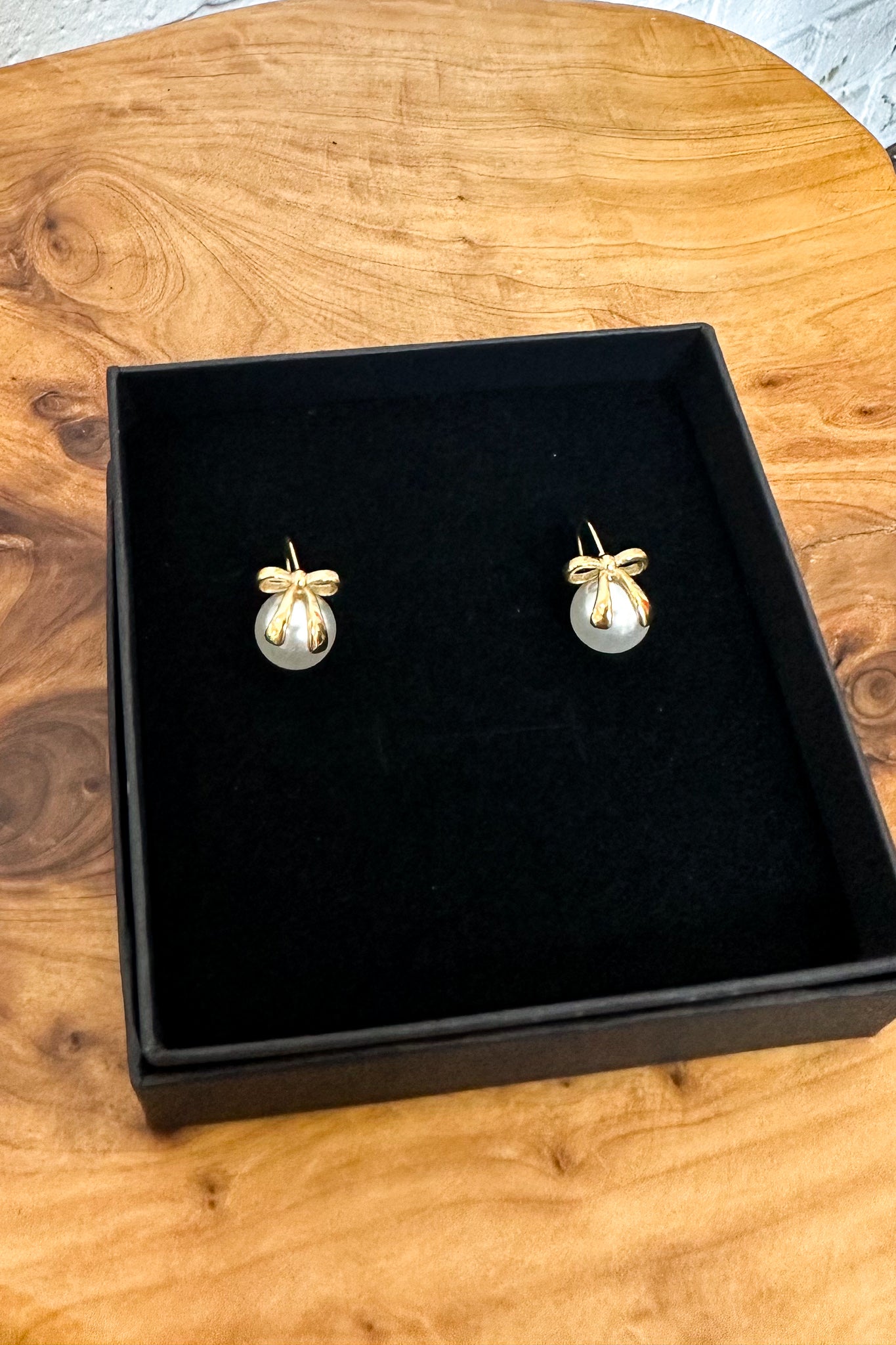 18K Pearl Bow Drop Earrings
