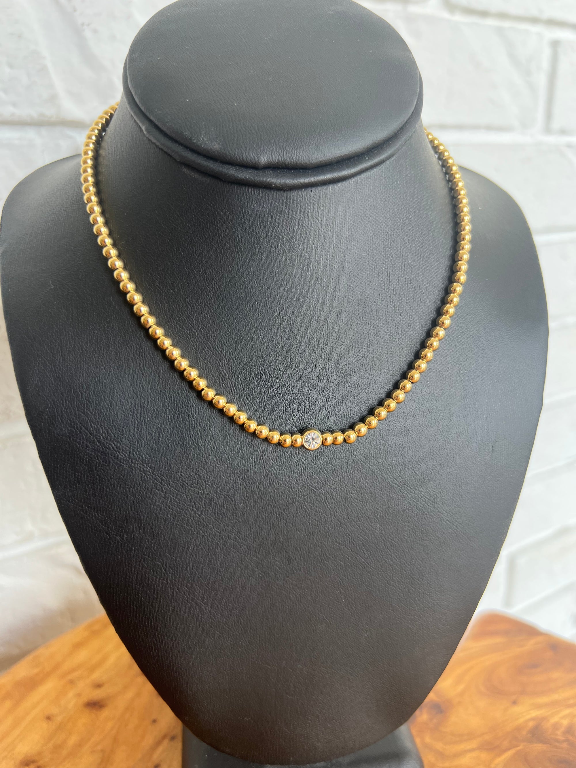18K Gold Ball Diamond Chain Necklace