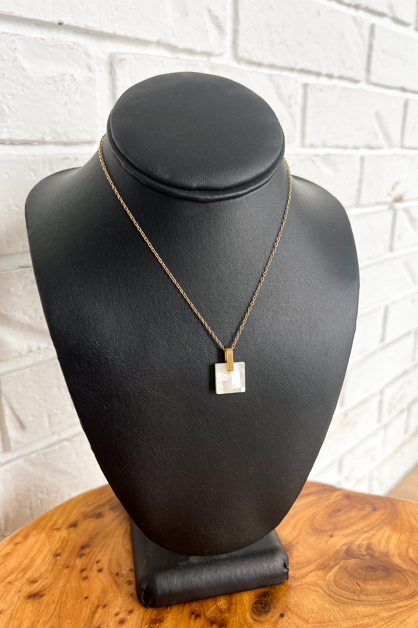 18K Pearlescent Square Pendant Necklace
