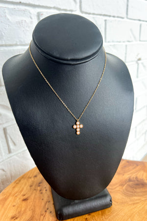 18K Dainty Pearl Cross Necklace