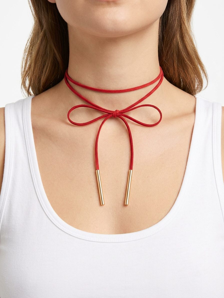 Velvet String Choker Necklace - Red