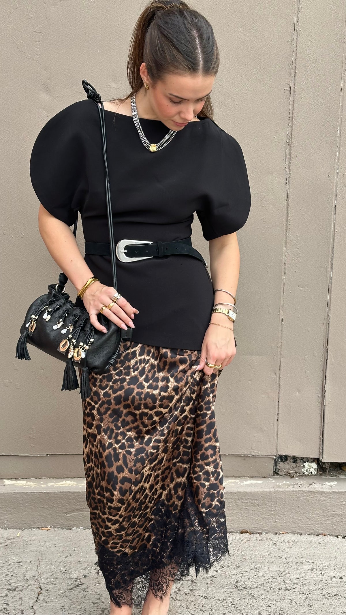 Structured Balloon Sleeve Top - Black